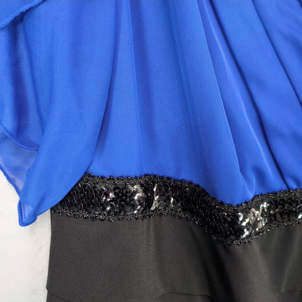 Enfocus Women's 20W Blue & Black Cocktail Dress, Flutter Sleeve, Plunge V Sequin - Picture 3 of 6